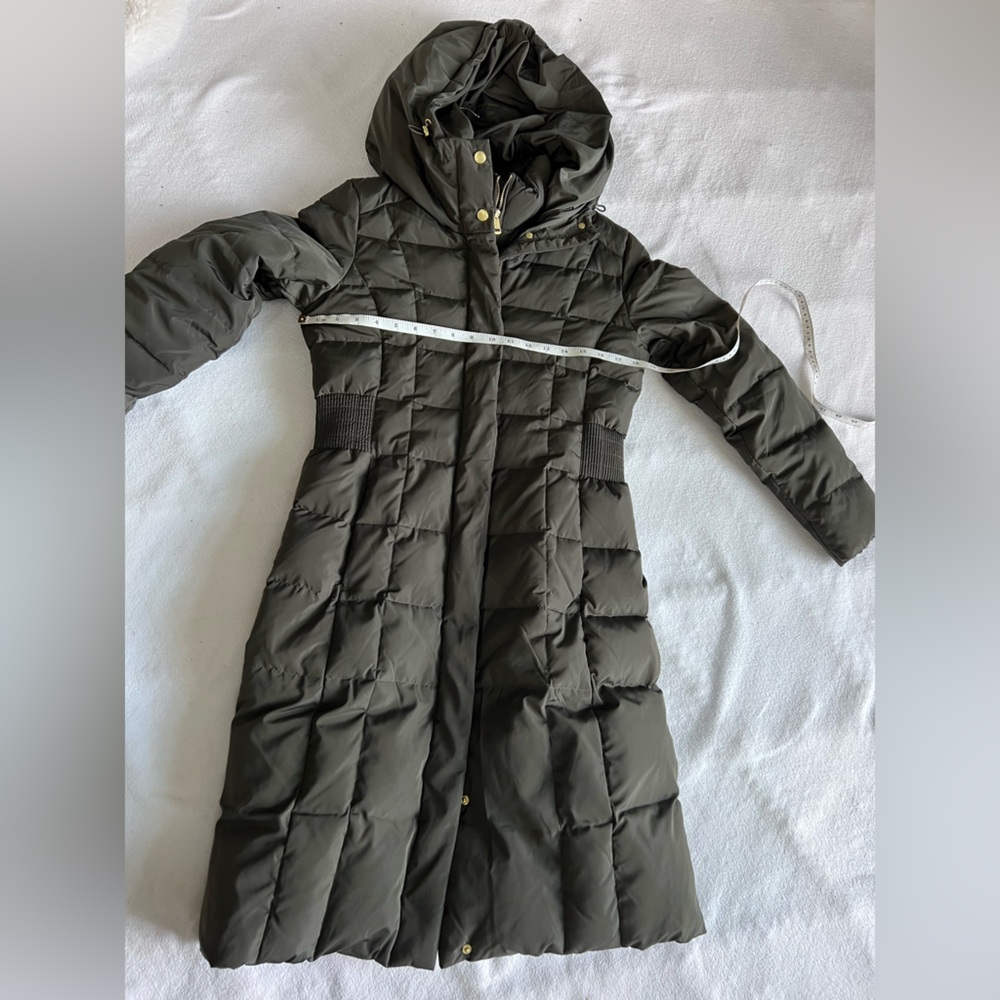 Women's Long Quilted Coat - Olive. Cole Haan size SP - Picture 9 of 15
